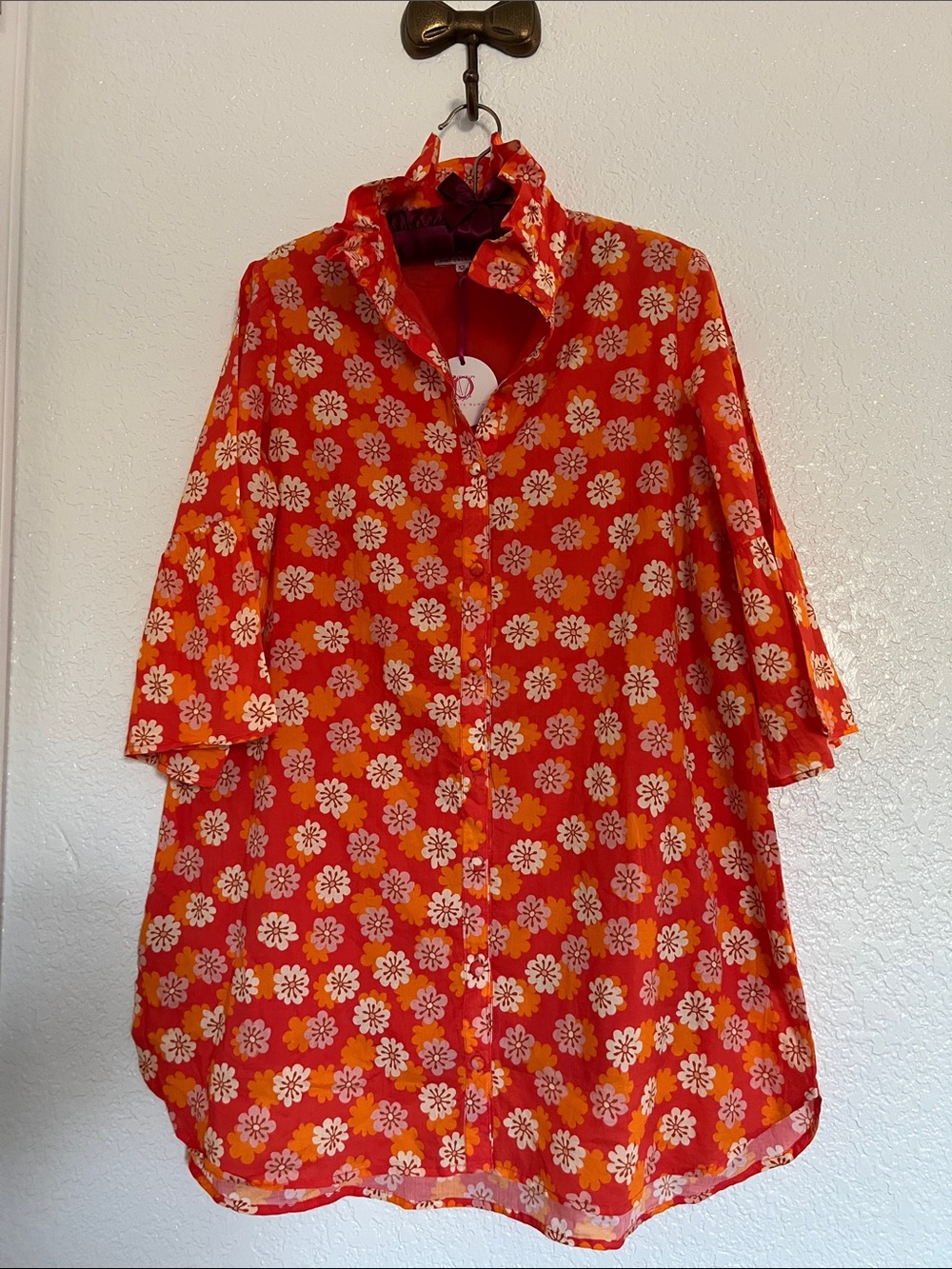 Victoria Dunn Red Floral Mini Dress with Yellow and White Flowers